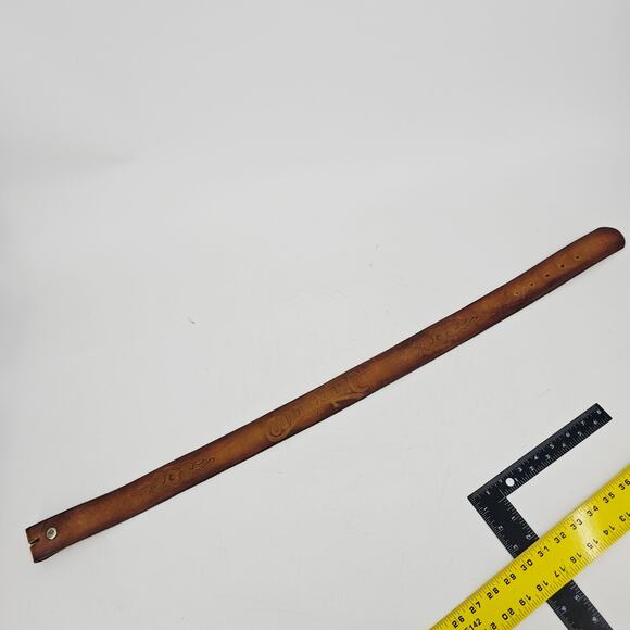 Vintage Country Music Brown Leather Belt Handtooled Snap-On Unisex Size 30 - Picture 3 of 6